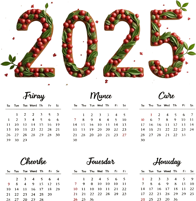 2025 Calendar with Festive Holly Design